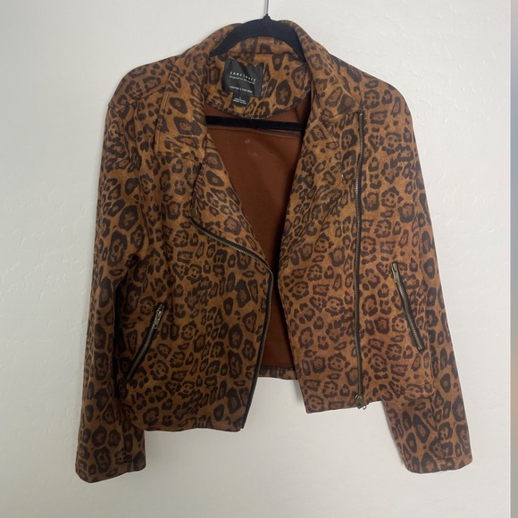 Leopard Animal Print Hipster Hippie Artsy Trendy Winter Hip Moto Jacket Coat - Picture 3 of 6